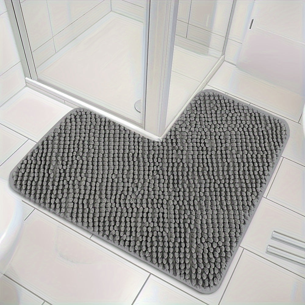 L-Shaped Non-Slip Bath Mat for Shower Corners – Soft Polyester Bathroom Rug for Safety and Comfort 0