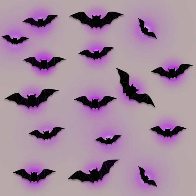 LED Bat Wall Lights - 16-Piece Set for Indoor & Outdoor Halloween Decorations 8