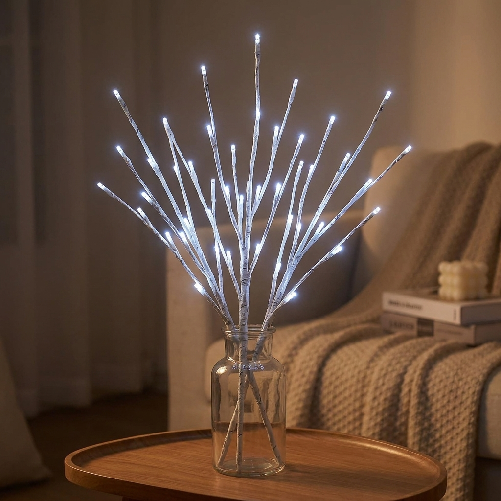 LED Birch Branch Fairy Lights - 20 Warm Twinkle Lights for Versatile Decor 0