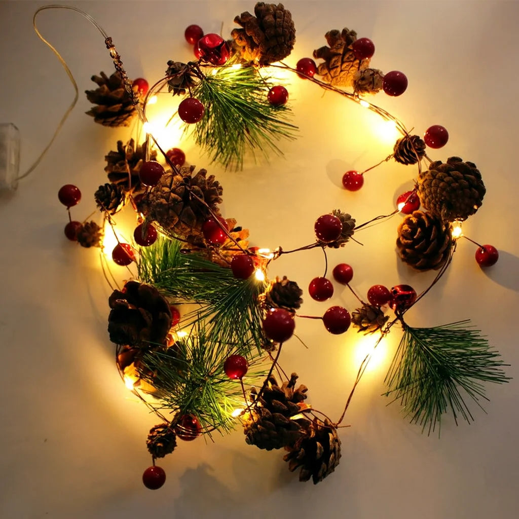 LED Christmas Bell & Pine Cone String Lights - Battery Operated Warm Glow 2