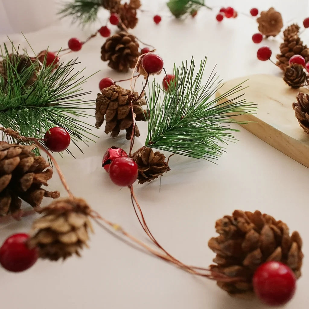 LED Christmas Bell & Pine Cone String Lights - Battery Operated Warm Glow 3