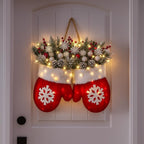 LED Christmas Wreath - Warm Glow with Mitten Design & Berries 2