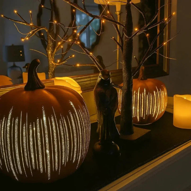LED Decorative Pumpkin Lights with Timer – Textured Resin for Autumn and Halloween, Battery Operated, Cozy Glow 1