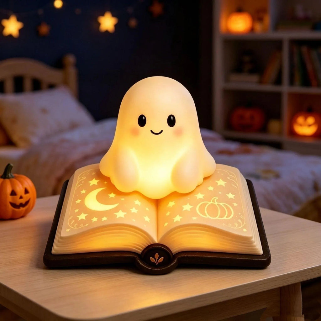 LED Ghost Book Night Light - Warm Glow Resin Lamp for Kids' Rooms 0