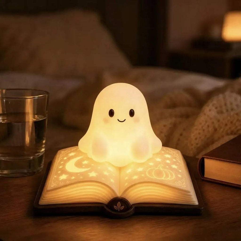LED Ghost Book Night Light - Warm Glow Resin Lamp for Kids' Rooms 2