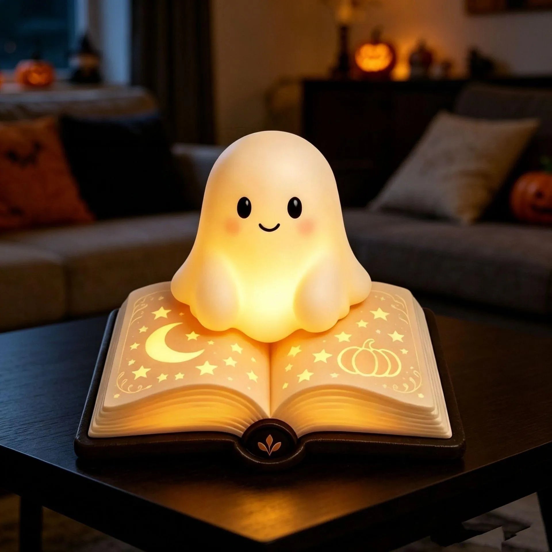 LED Ghost Book Night Light - Warm Glow Resin Lamp for Kids' Rooms 4