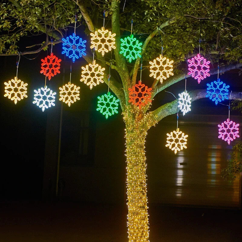LED Outdoor Christmas Snowflake Lights, Waterproof IP65, Multi-Color Garden Decor, 11.8 Inch Diameter 3