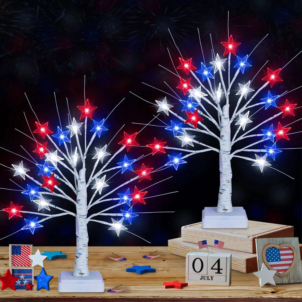 LED Patriotic Star Tree Lights Set - 2-Pack for Festive Home Decor 3