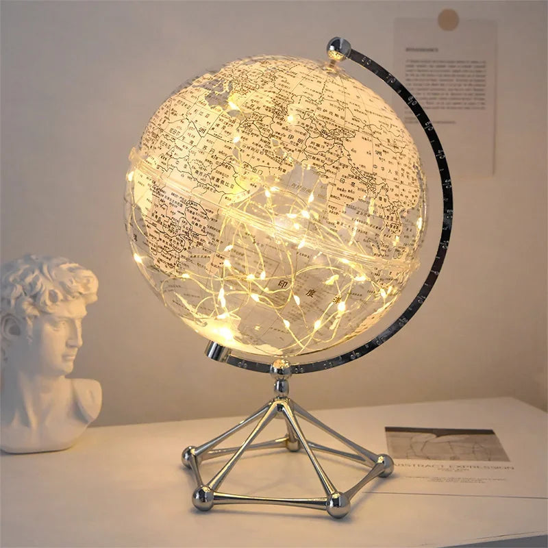 LED Rotating Globe Lamp - Warm Illuminated Acrylic Light Fixture 0