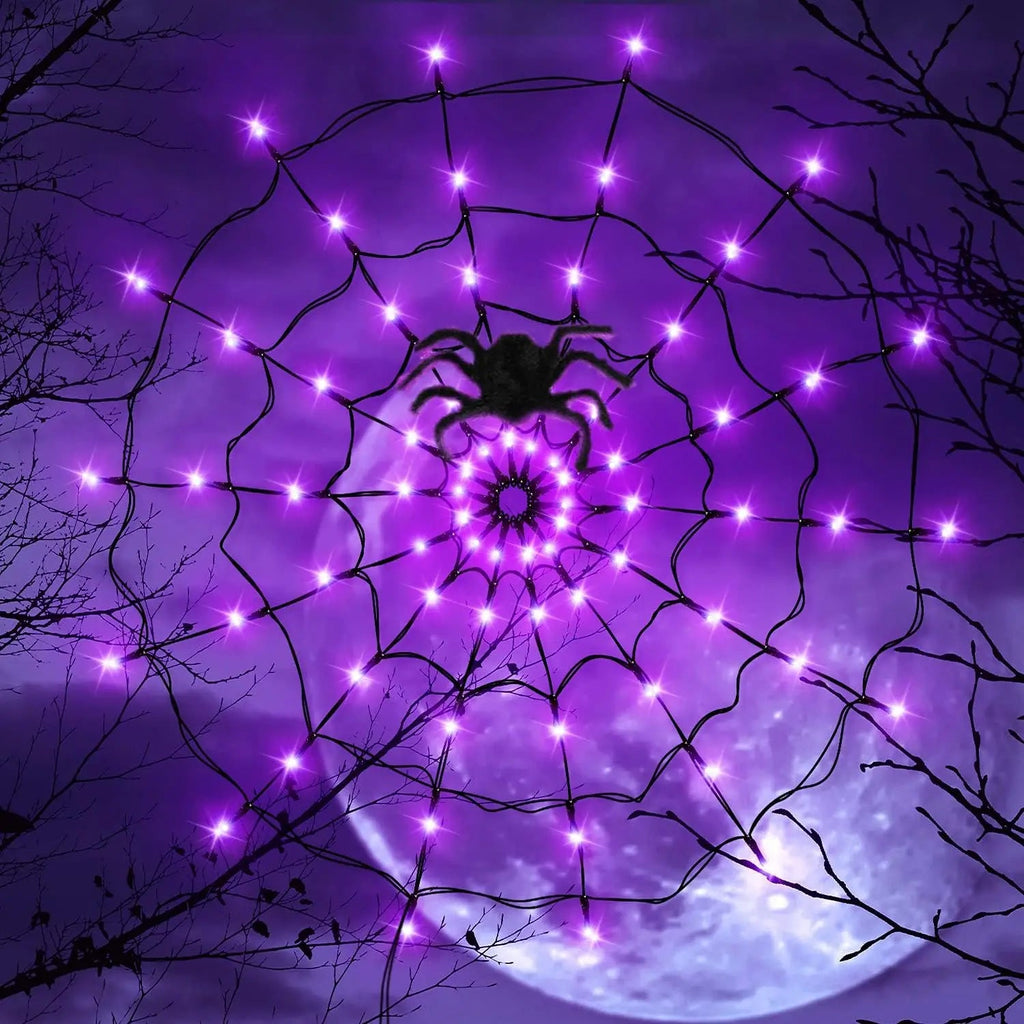 LED Spider Web Decor - Bright Purple Halloween Decorations for Indoor & Outdoor 3