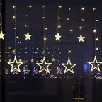 LED Star Curtain Light with 5 Warm White Stars and Timer Function for Indoor and Outdoor Use 0