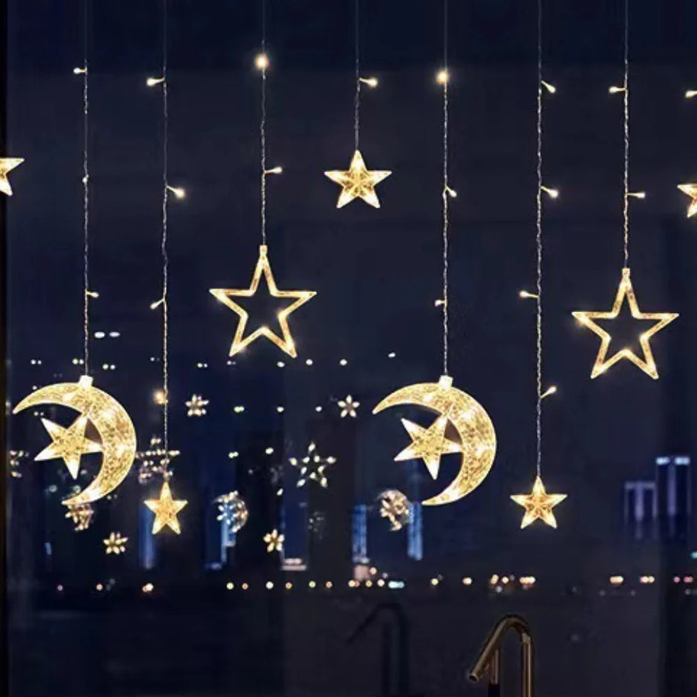 LED Star Curtain Light with 5 Warm White Stars and Timer Function for Indoor and Outdoor Use 3