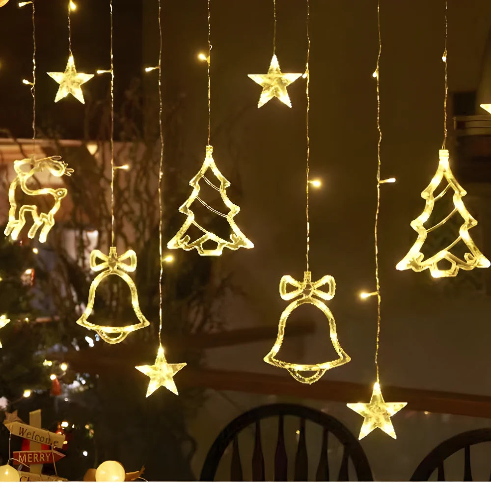 LED Star Curtain Light with 5 Warm White Stars and Timer Function for Indoor and Outdoor Use 5