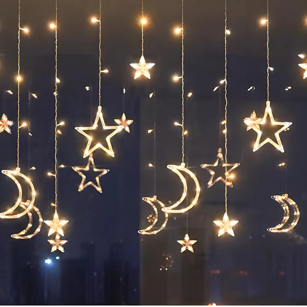 LED Star Curtain Light with 5 Warm White Stars and Timer Function for Indoor and Outdoor Use 7