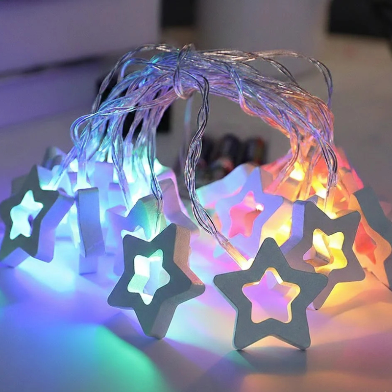 LED String Lights with Warm White Paper Stars, Hearts or Trees 2