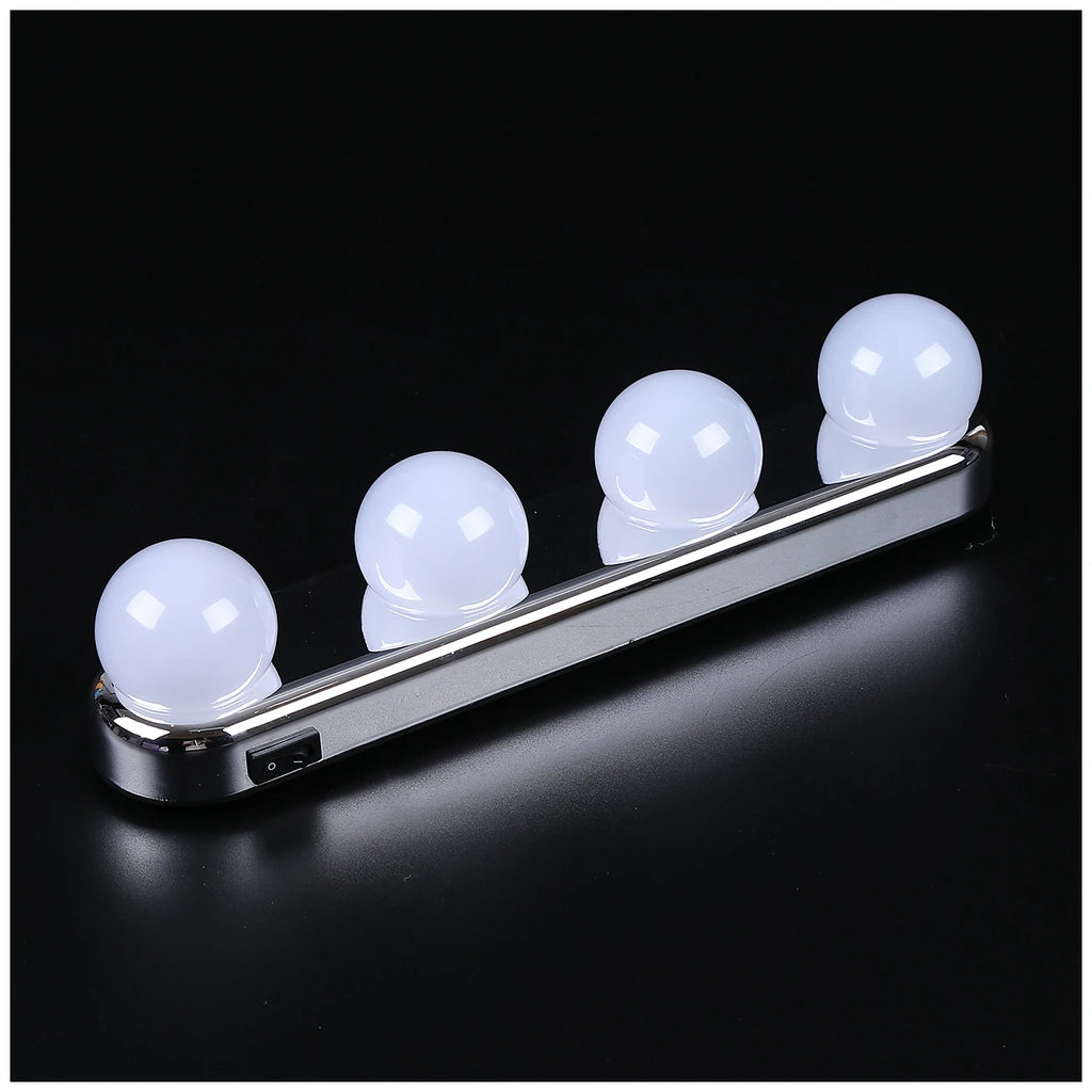 LED light bar with five spherical bulbs on a black background