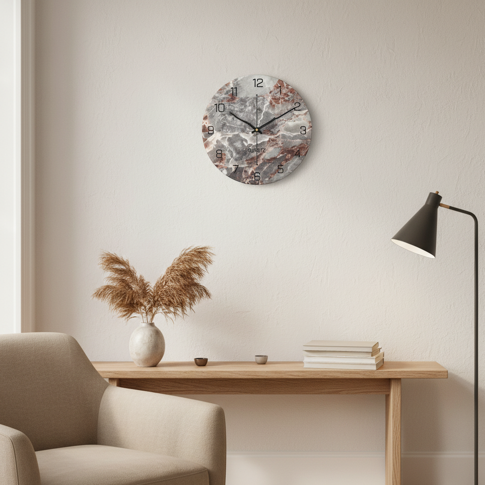 Large Modern Wall Clock - Elegant Marble Look & Silent Quartz Movement 7