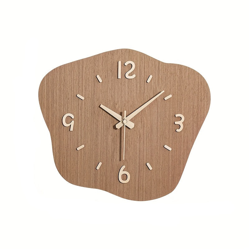 Large Modern Wall Clock - Silent Movement, Unique Irregular Wood Decor 0
