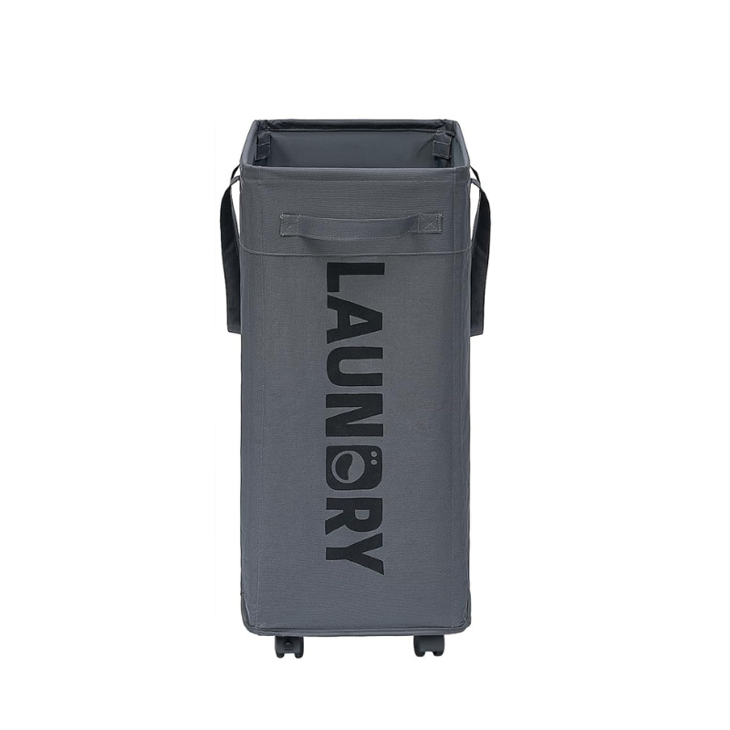 Laundry Basket 75 L Collapsible Oxford Fabric Metal Frame With Wheels 1