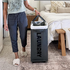 Laundry Basket 75 L Collapsible Oxford Fabric Metal Frame With Wheels 5