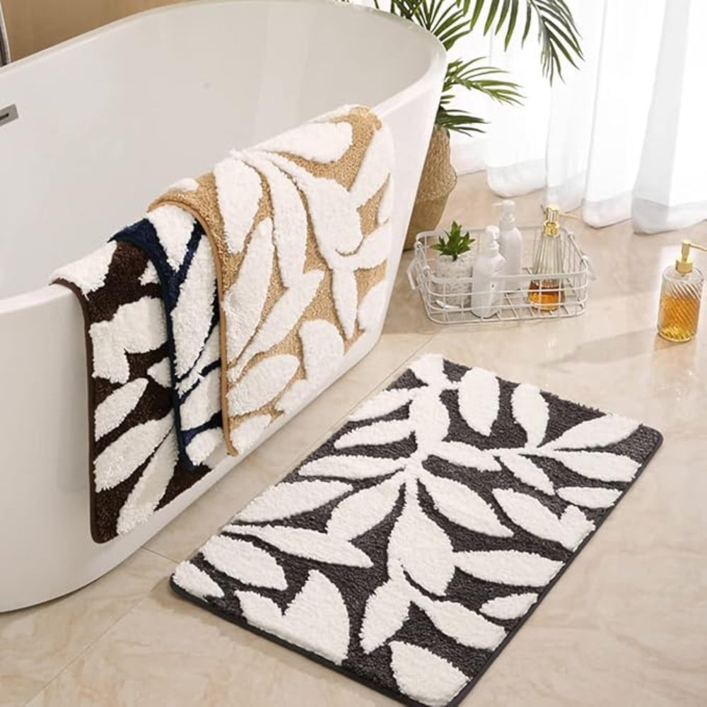 Leaf Pattern Bath Mat - Soft Microfiber, Non-Slip Safety & Comfort 1