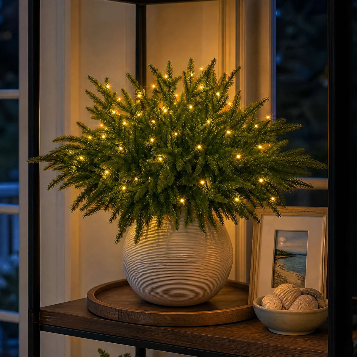 Lighted Artificial Pine Branches with Warm LED Lights, 41cm 14
