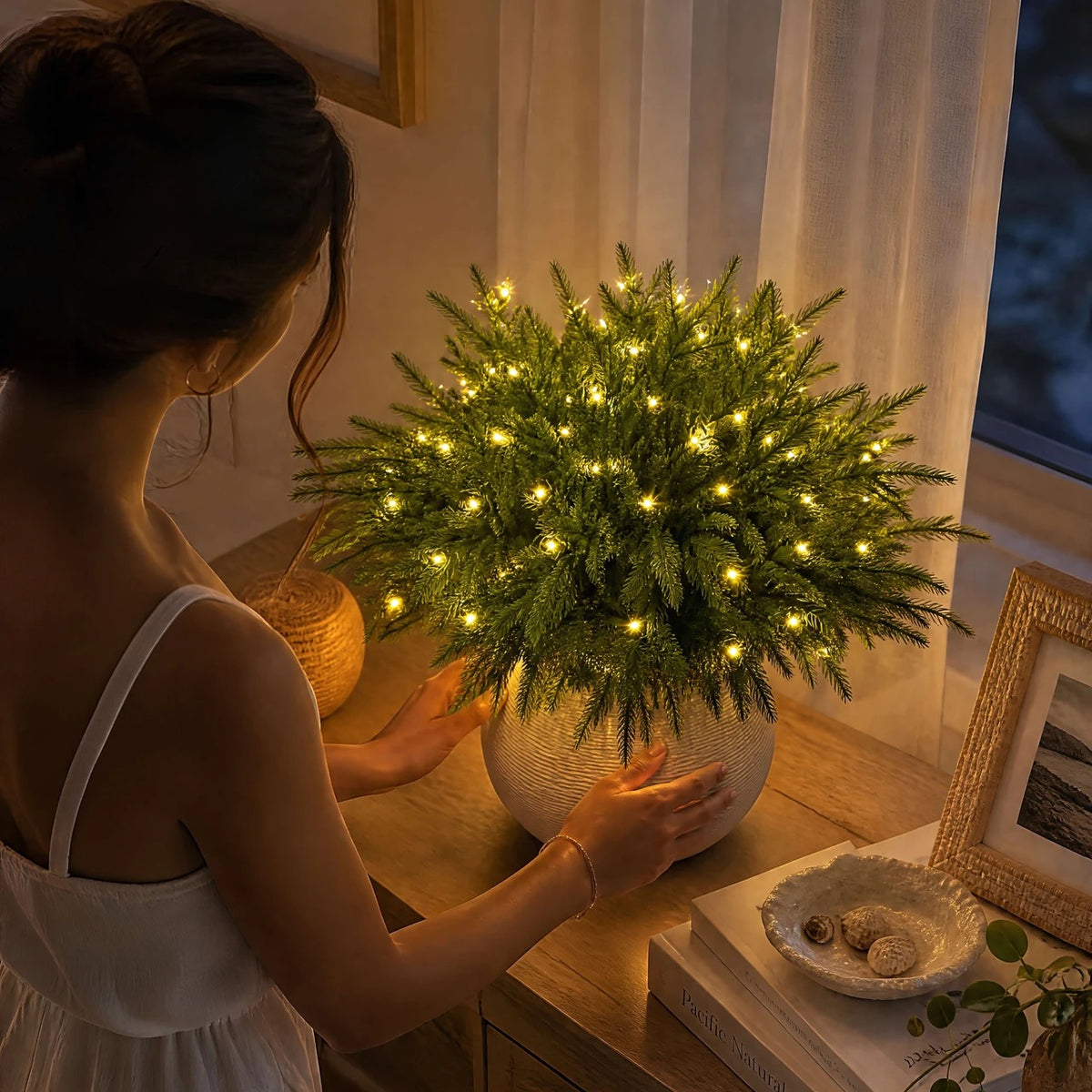 Lighted Artificial Pine Branches with Warm LED Lights, 41cm 15