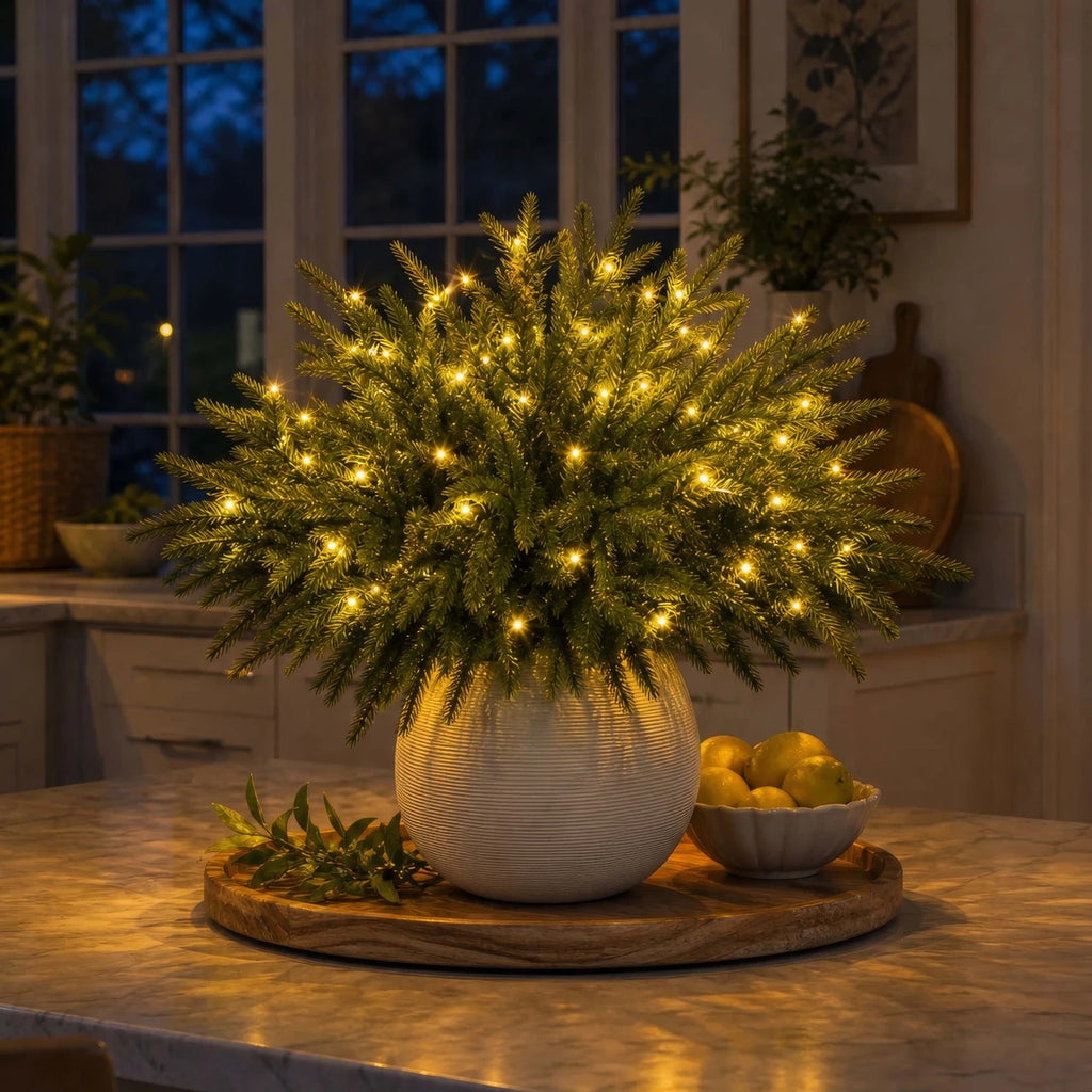 Lighted Artificial Pine Branches with Warm LED Lights, 41cm 16