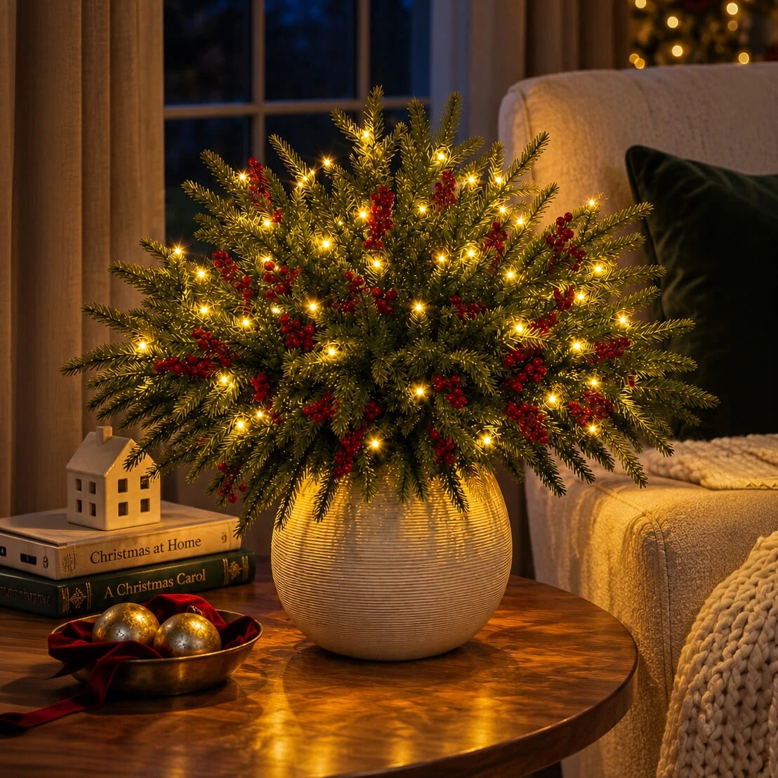 Lighted Artificial Pine Branches with Warm LED Lights, 41cm 7