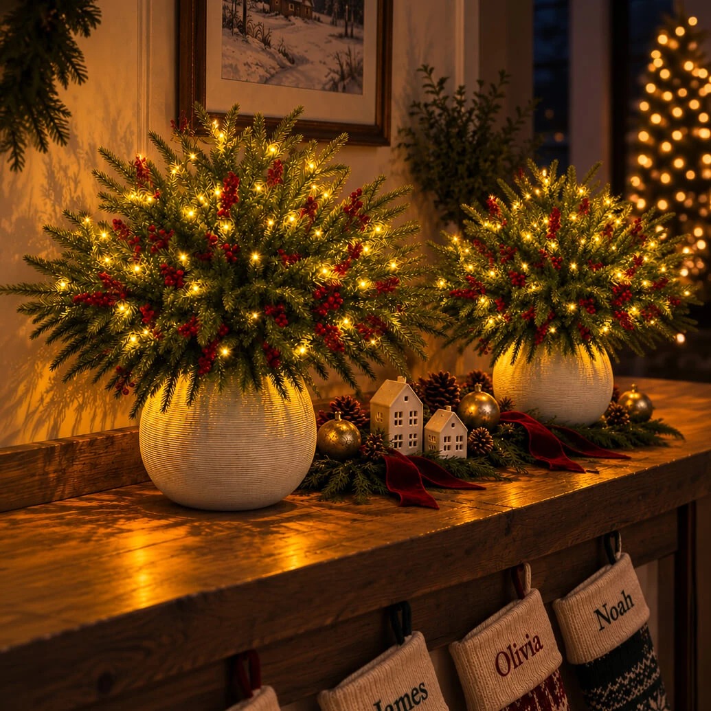 Lighted Artificial Pine Branches with Warm LED Lights, 41cm 8