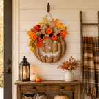 Lighted Burlap Pumpkin Wreath - 8 LED Modes for Cozy Fall Decor 0