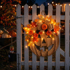 Lighted Burlap Pumpkin Wreath - 8 LED Modes for Cozy Fall Decor 3