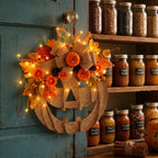 Lighted Burlap Pumpkin Wreath - 8 LED Modes for Cozy Fall Decor 4