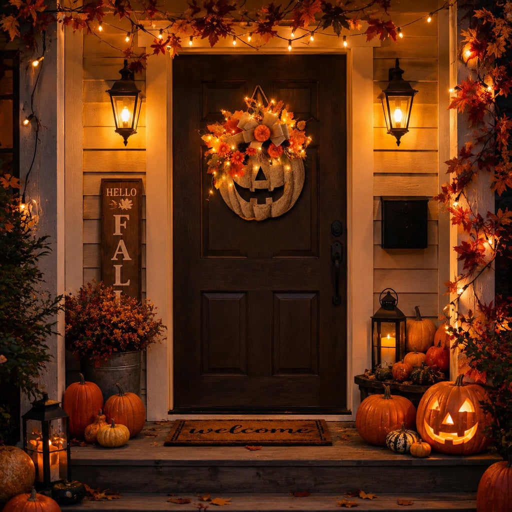 Lighted Burlap Pumpkin Wreath - 8 LED Modes for Cozy Fall Decor 6