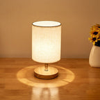 LinenWood Table Lamp - Natural Wood Base & Linen Shade for Bedroom & Desk 0