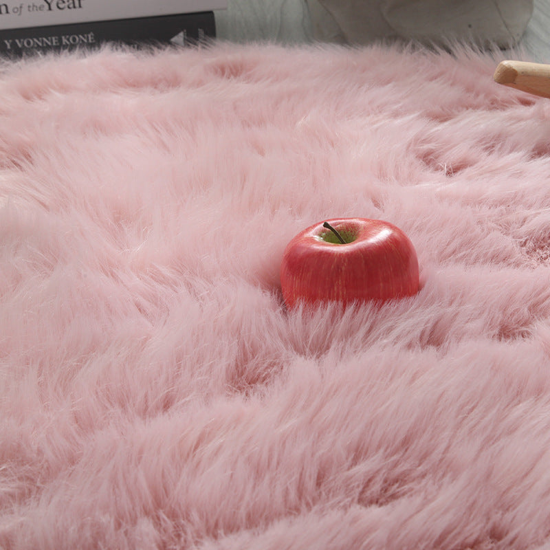 Long Plush Round Carpet - Ultra Soft, Machine Washable Faux Wool Mat 2
