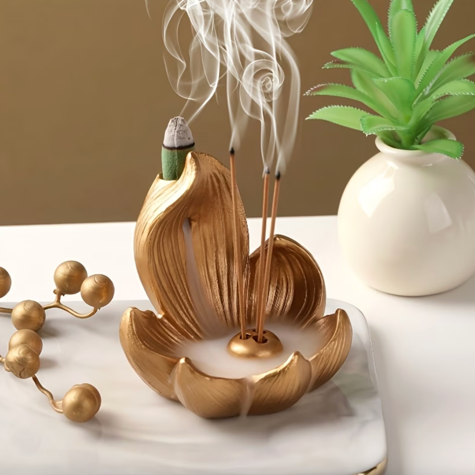 Lotus Incense Fountain - Elegant Ceramic Backflow Incense Burner 3