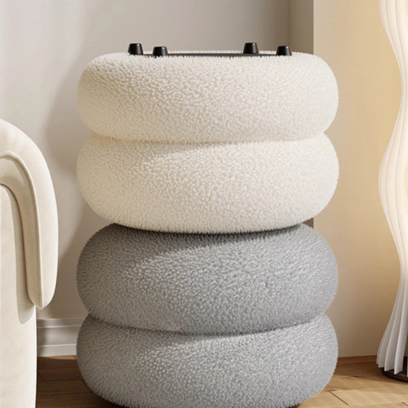 Low Round Stool - Soft Sherpa Fabric & Solid Wood Frame for Cozy Seating 1