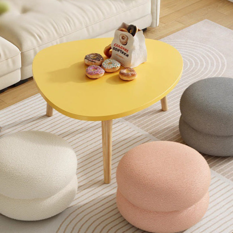 Low Round Stool - Soft Sherpa Fabric & Solid Wood Frame for Cozy Seating 2