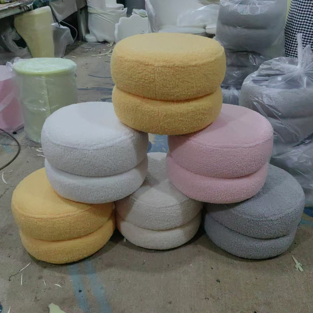 Low Round Stool - Soft Sherpa Fabric & Solid Wood Frame for Cozy Seating 5