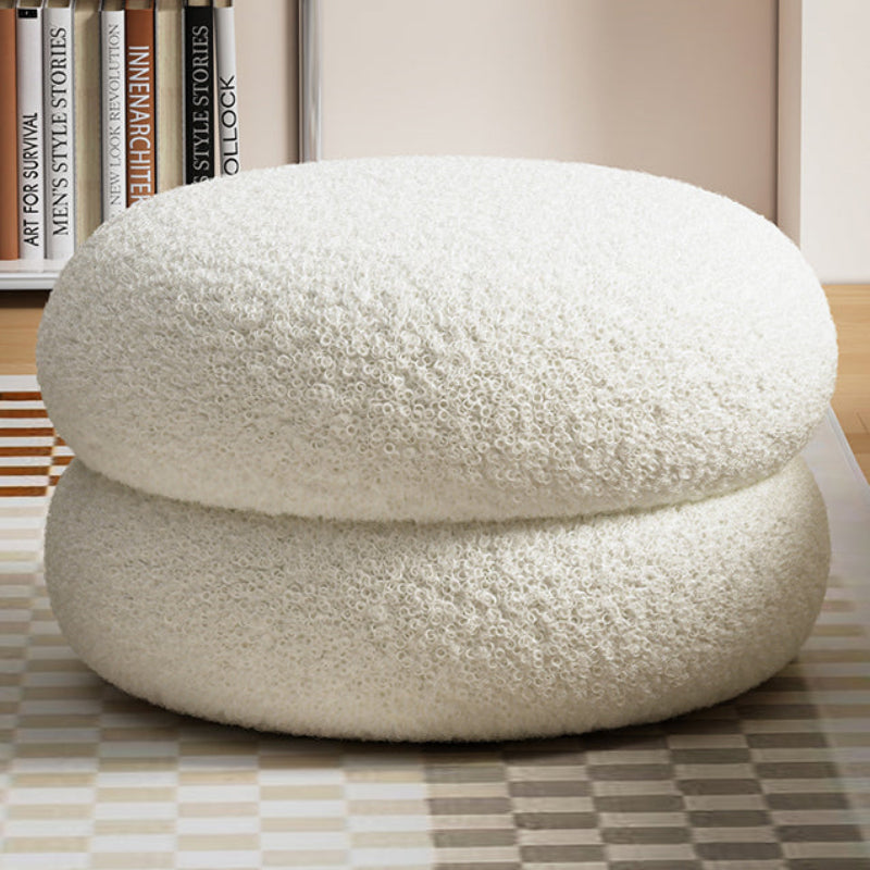 Low Round Stool - Soft Sherpa Fabric & Solid Wood Frame for Cozy Seating 8