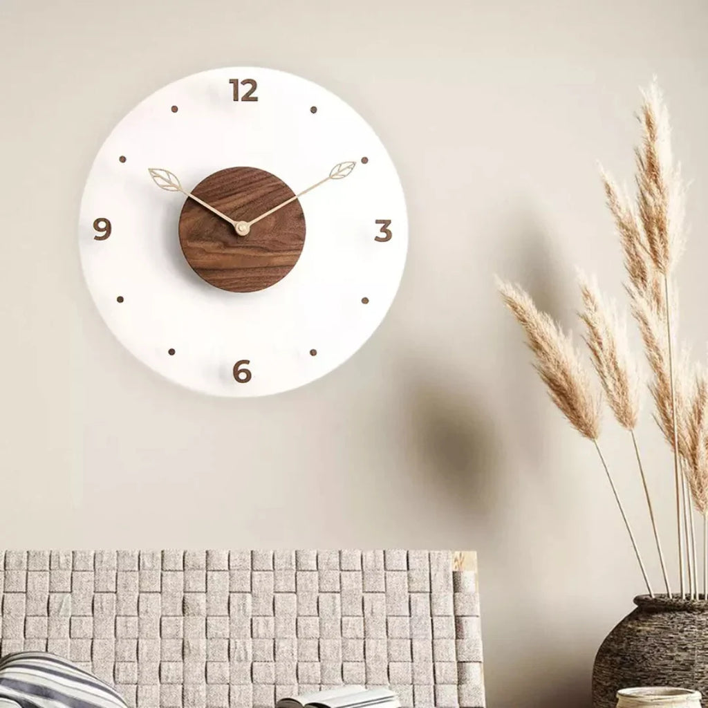 Luxury Modern Wall Clock Decor with Walnut Center and Silent Quartz Movement – Acrylic Face and Gold Hands 2