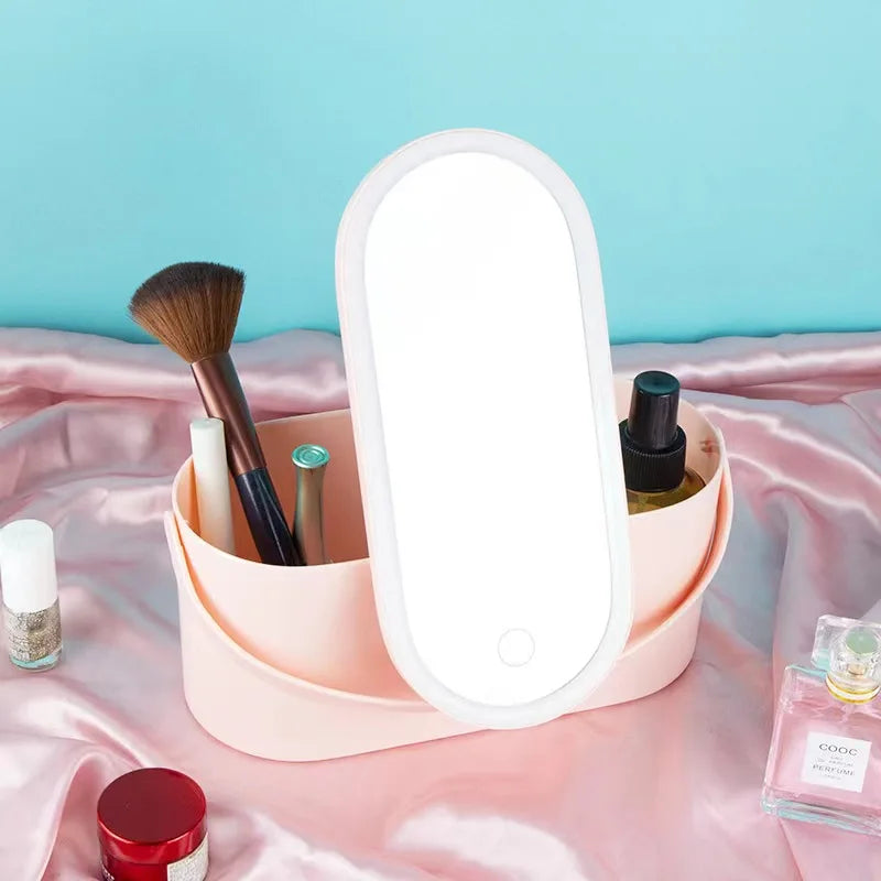 Makeup Organizer Box - Portable Vanity Organizer with LED Light Mirror 3