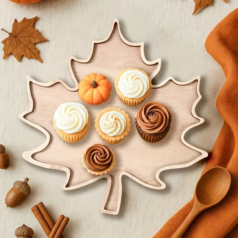 Maple Leaf Serving Tray - Food-Safe Wood Tray for Fall Desserts 1