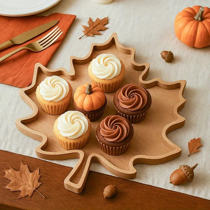 Maple Leaf Serving Tray - Food-Safe Wood Tray for Fall Desserts 3