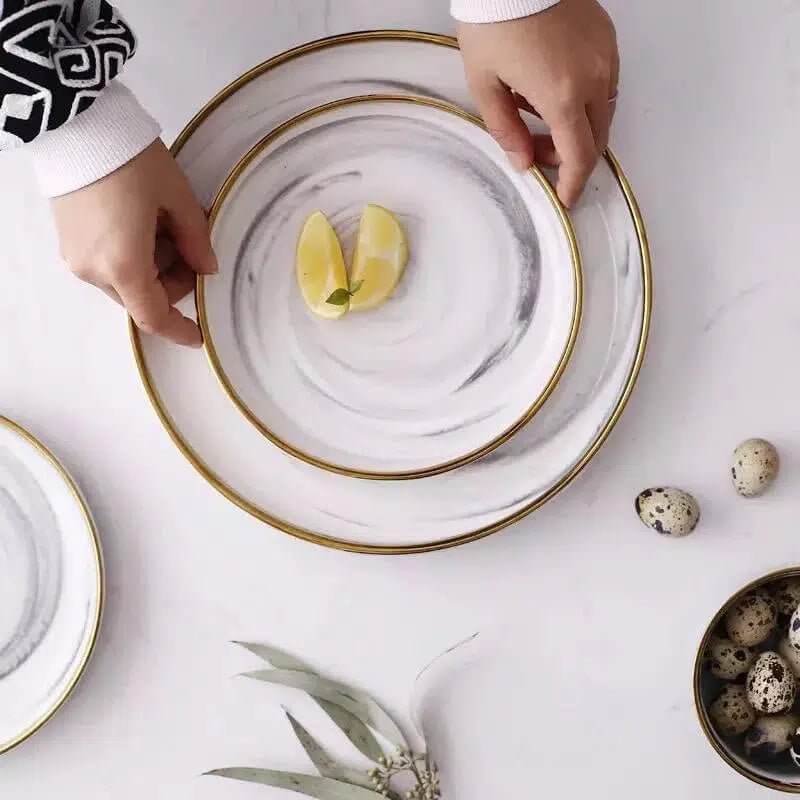 Marble-Vein Porcelain Dinner Set with Gilded Gold Rims – Elegant Dinnerware Sets with Plates and Bowls 3