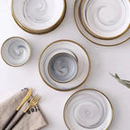 Marble-Vein Porcelain Dinner Set with Gilded Gold Rims – Elegant Dinnerware Sets with Plates and Bowls 4