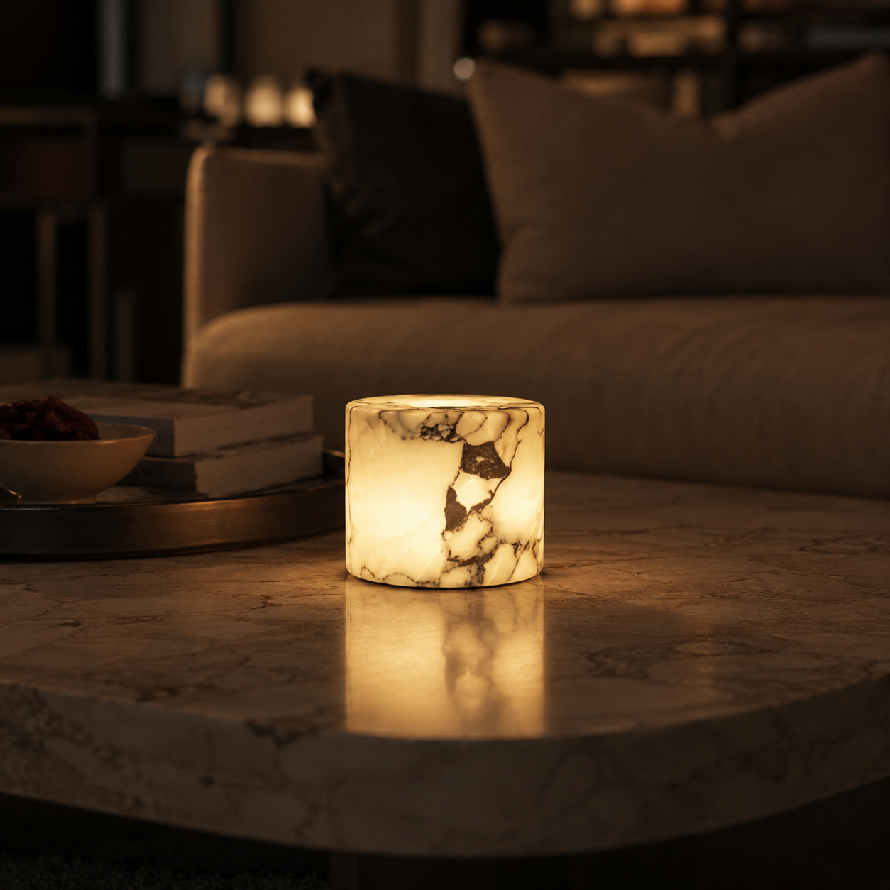 Marble Touch Lamp - Adjustable Warm Glow with Cordless Design 0