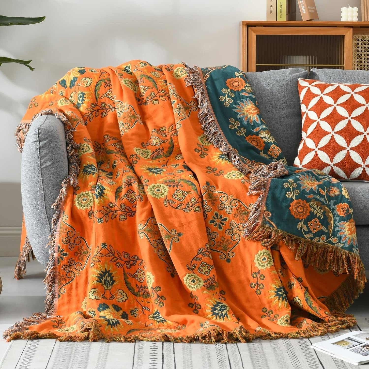 Marigold Reversible Throw Blanket - 100% Cotton, Dual-Sided Comfort 1