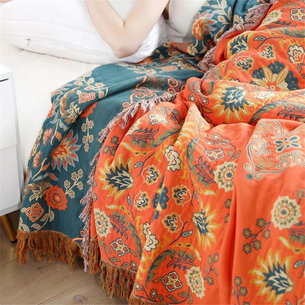 Marigold Reversible Throw Blanket - 100% Cotton, Dual-Sided Comfort 2
